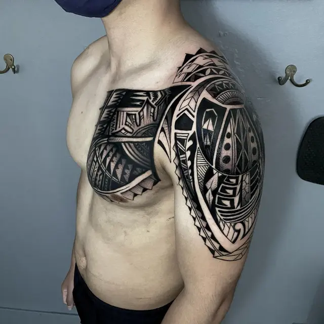 Polynesian-inspired tribal — chest and shoulder