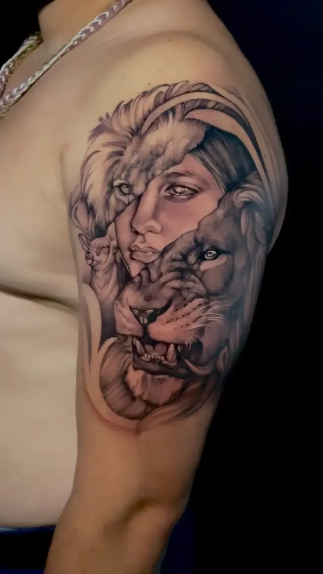 Face, lion and deer — fantasy composition