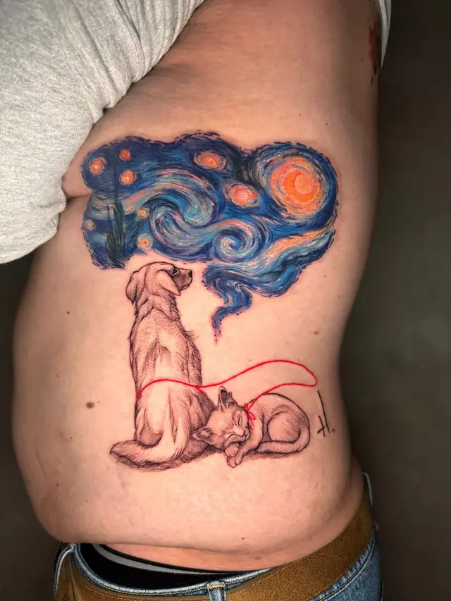 Starry night and dogs