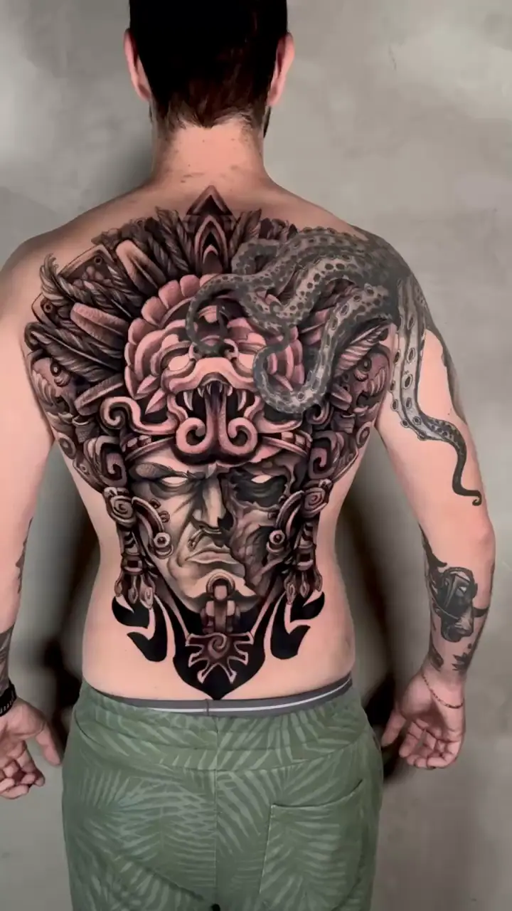 Aztec warrior and octopus back piece