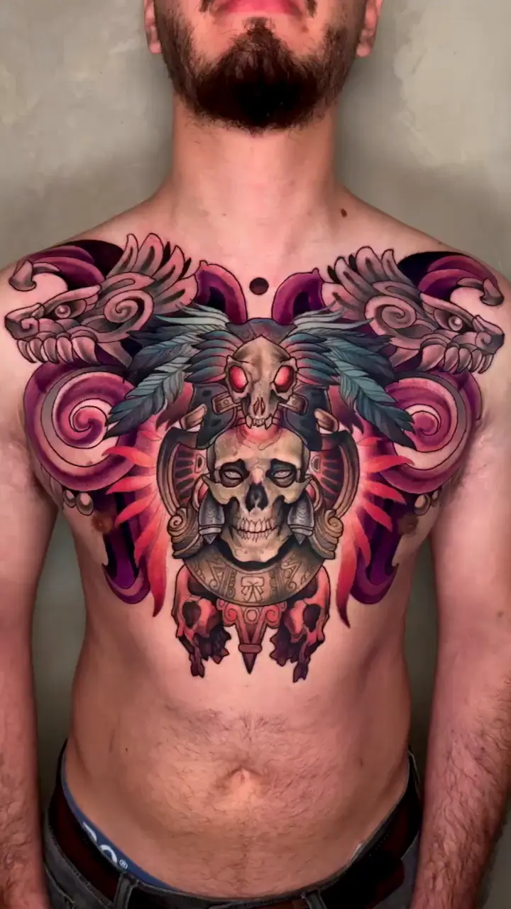 Skull and wolves in color